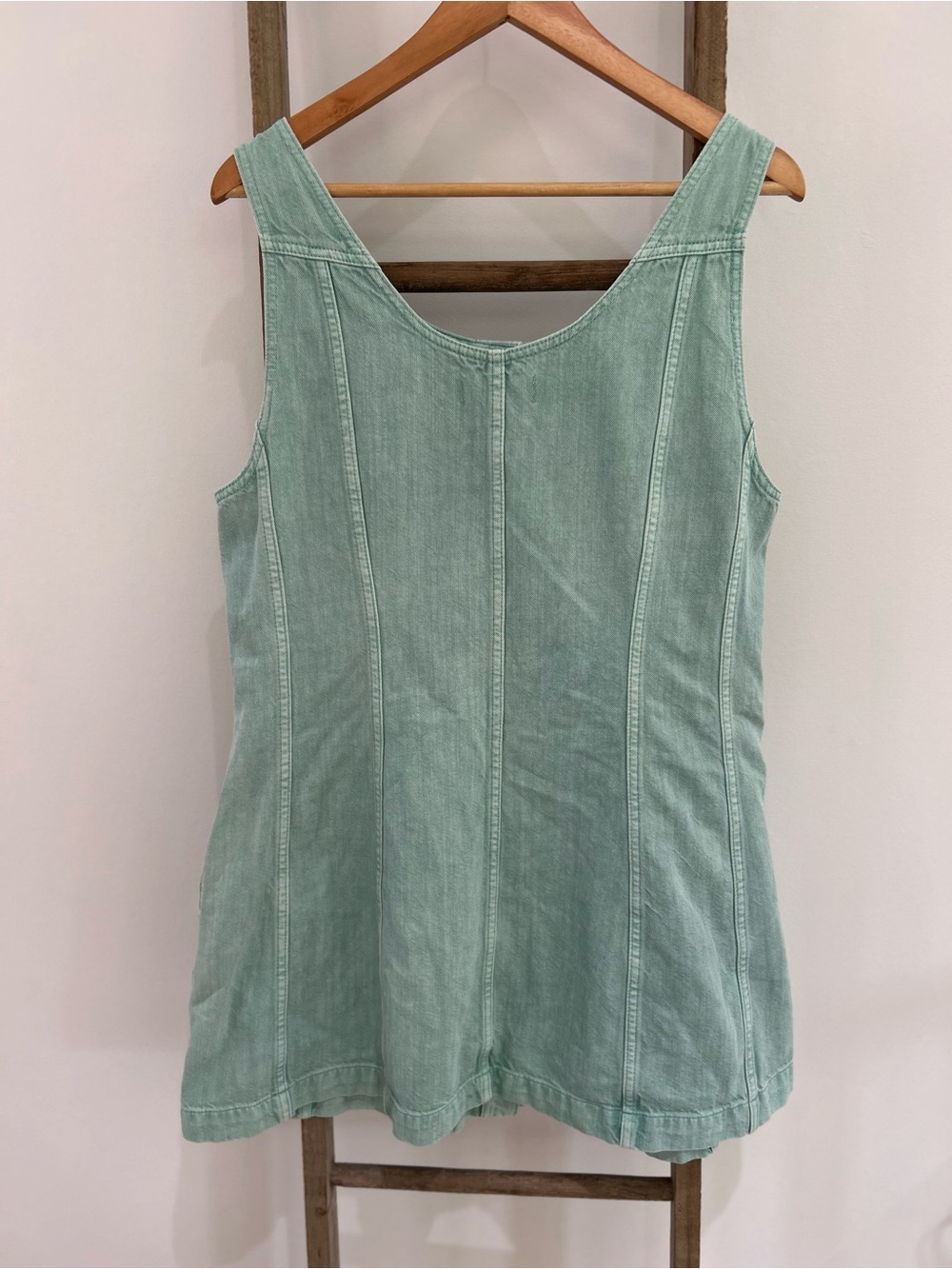 Madewell Sleeveless Mint Green Button-Front Denim Mini Dress Size 12 EUC Cotton - Picture 6 of 11